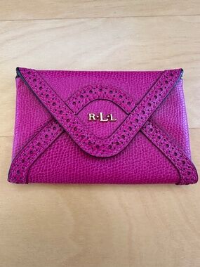 Ralph Lauren Pebbled Pink Leather Snap-Close Slim Credit Card/ID Wallet